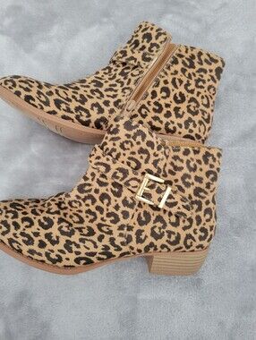 Leopard Print Ankle Boots - Tan Black